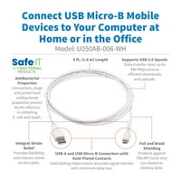 Tripp Lite Safe-it USB-A-USB Micro-B antibakteriális kábel, USB 2.0, fehér, Ft. - USB kábel-Ft-öntött-fehér