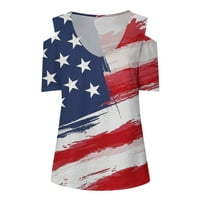 Jsaierl július 4. felsők Női nyári elegáns rövid ujjú pólók hazafias USA zászló nyomtatási minta pólók hideg váll V