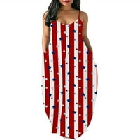 Lesimsam július 4. női ruha amerikai zászló nyomtatott Függetlenség Napja hosszú ruhák ujjatlan nyári Cami ruha