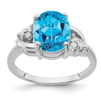 Szilárd 14K fehér arany 10x ovális kék topáz gyémánt eljegyzési gyűrű mérete