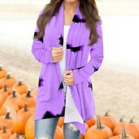 Yubatuo Női Divat Alkalmi Halloween nyomtatás közepes hosszúságú kardigán kabát kabát kabátok női lila 3XL