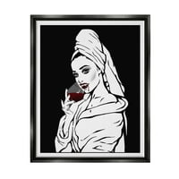 Stupell vámpír borospohár glam nő szépség- és divatfestés fekete úszó keretes művészeti nyomtatási fal művészet