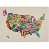 Védjegy Art 'USA államok szöveges Térkép' vászon Art Michael Tompsett