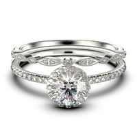 Elegáns Art Deco 2. Karátos kerek vágott gyémánt Moissanite eljegyzési gyűrű, jegygyűrű ezüst, fehér arany galvanizáló