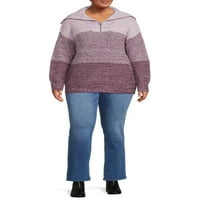 Terra & Sky Women's Plus Size Negyed Zip pulóver