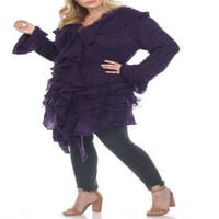 Egyszerűen couture női plusz méretű csipke vegyes média fodros gomb up kardigán pulóver