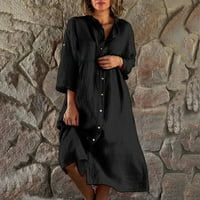 Bazyrey nyári Midi ruhák nőknek szilárd gomb Ruhák Női merülő alkalmi ujjú ruhák fekete 4XL