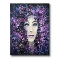Portré egy lila levendula virággal festett vászon művészeti nyomtatás