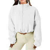 Edvintorg Női teljes Zip Fleece rövid kabát Clearance Streetwear 90s Alkalmi Hosszú ujjú állvány gallér termés kabát