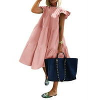Nyári ruhák Női Rövid ujjú szilárd Divat Mini A-Line strand Kerek nyakkivágással ruha rózsaszín 4XL