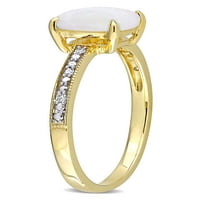 1- Carat T.G.W. Opál és gyémánt-accent 10 kt sárga arany gyűrű