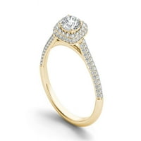 1- Carat T.W. Diamond Double Halo 14KT sárga arany eljegyzési gyűrű