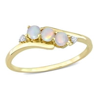 Miabella női karátos T.G.W. Opál gyémánt akcentus 10KT sárga arany háromköves gyűrű