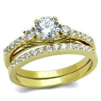 Pár gyűrű szett női arany IP rozsdamentes acél kerek CZ jegygyűrű férfi arany lapos szalag méretű W5M10