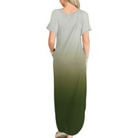 Női Maxi Floor Dress Clearance Trending ruhák rövid ujjú ruha nyári gradiens Szín Vintage Alkalmi Laza Ancle Hossz