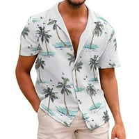 Férfi Rövid ujjú alkalmi vászon Hawaii ingek divat ing kapcsolja le gallér nyomtatott gomb Laza felső strand ing