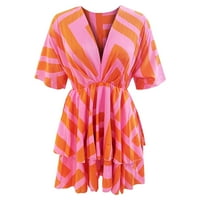 Cuoff nyári ruhák Női Női v nyakú laza ujjú Elasztikus derék nyomtatott ruha Mini ruha narancssárga M