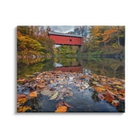 Stupell Őszi Lombozat Folyó Híd Tájkép Fotógaléria Csomagolva Vászon Nyomtatás Fal Művészet