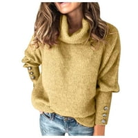 Skpblutn Női ingek téli őszi alkalmi kényelmes felsők divat íj gallér szilárd gombok hüvely kötött pulóver meleg felső