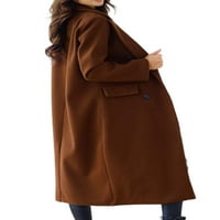 Bomotoo Női sima kabát Hajtóka gallér borjú hossza viharkabát őszi gyapjú egyszínű felsőruházat barna 2XL