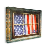 Stupell Industries hazafias amerikai zászló rusztikus ablak ünnepi otthoni festménygaléria csomagolt vászon nyomtatott