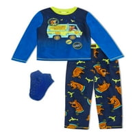 Scooby Doo Boys Hosszú ujjú hosszú nadrág 3 részes pizsama szett zoknival, méretek 4-12