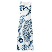 TKing Divat Női nyári Boho alkalmi ujjatlan Sundress Laza nyomtatott Maxi Beach Pocket ruhák Royal Blue 2XL