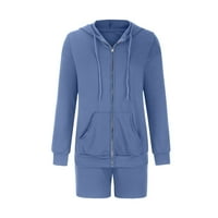 Női Alkalmi teljes Zip Up plüss kapucnis kényelmes laza egyszínű pulóver Hosszú ujjú kabát zsebekkel Kék M