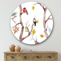 Designart „Kis madarak és őszi fák” hagyományos körfém fali művészet - 29 -es lemez