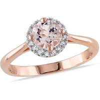 Carat T.G.W. Morganit és gyémánt-Accent rózsaszín ródiummal bevont ezüst halo gyűrű