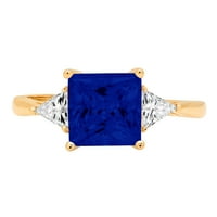 2.32 ct hercegnő vágott szimulált kék zafír 18K sárga arany évforduló eljegyzési kő gyűrű mérete 6.25
