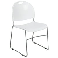 Flash bútorok HERCULES sorozat lb. Kapacitás fehér Ultra-kompakt Stack szék ezüst porszórt kerettel
