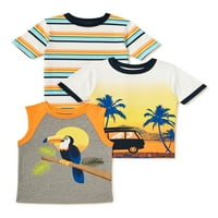 Garanimals Baby Boy & Toddler Boy pólók és tartály többcsepp, 3-csomag, 12m-5T