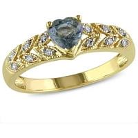 Carat T.G.W. Zöld zafír és gyémánt-Accent 10KT sárga arany szívgyűrű