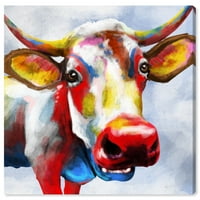 Wynwood Studio Animals Wall Art vászon nyomatok 'Színes spash szarvasmarha' Grá Az állatok - piros, sárga