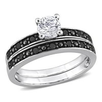 Miabella női Ct. Létrehozott zafír- és fekete gyémánt esküvői és eljegyzési gyűrűk, ezüst