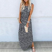 Ausyst ruha nőknek Plusz méretű alkalmi laza nyári nyomtatott tartály ruha Beach SunDress Crewneck Ujjatlan bohém ruha