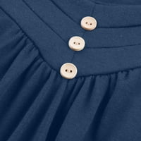 Bazyrey Női ujjatlan kerek nyakú Midi ruha Női Alkalmi Egyszínű Fűző gomb Splice nagy hinta a-line Slip laza ruha Kék