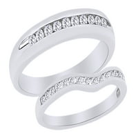 Kerek vágott fehér természetes gyémánt ő és az övé esküvői zenekar gyűrű készlet 14K fehér arany