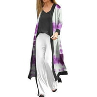 Yubatuo Női Divat Alkalmi Hosszú ujjú nyomtatás hosszú kabát kardigán hosszú kabát kabátok Női Lila XL