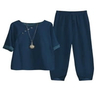 Luxplum Női hálóruházat Elasztikus derék hálóruha Hüvely Loungwear alkalmi melegítő alvás pizsama Sötétkék XL