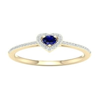 Császári drágakő 10k sárga arany kerek vágott kék zafír ct tw gyémánt szív alakú halo női gyűrű