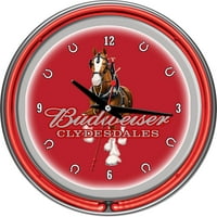Budweiser Chrome Double Rung Neon óra - Clydesdale Red