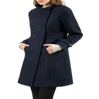 Egyedi olcsón női téli állvány gallér ferde zsebek dupla mellű kabát