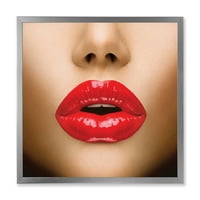 Designart 'Szexi nő ajkak gyönyörű smink közeli csók' Modern keretes művészeti nyomtatás