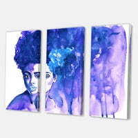 Designart 'Afro amerikai nő dicsőséges kék portréja' Modern vászon fali művészet nyomtatás