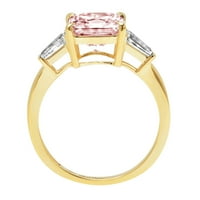 3ct Asscher vágott rózsaszín szimulált gyémánt 18K sárga arany gravírozás nyilatkozat évforduló eljegyzés esküvő három