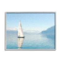 Stupell Blue Ocean Sailboat tengeri reflexiós tájfestés szürke keretes művészeti nyomtatási fal művészet
