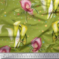 Soimoi Zöld Műselyem krepp szövet háromszög, levelek & liliom virág nyomtatott kézműves szövet az udvaron széles