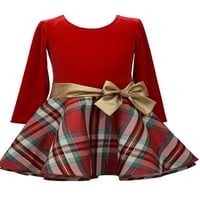 Bonnie Jean Girls Holiday Christmas Velvet Bodice Bow Derék ruha, Méretek 7-16